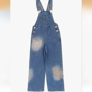 Charming Kids Blue Overalls with Butterfly Design